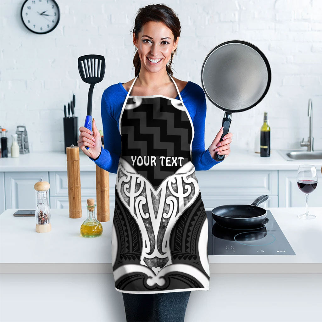 Aotearoa Atua Tangaroa Personalised Apron God Of The Sea Maori Whale Tail Black