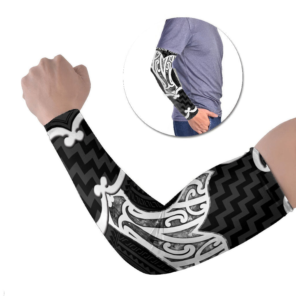 Aotearoa Atua Tangaroa Personalised Arm Sleeves God Of The Sea Maori Whale Tail Black