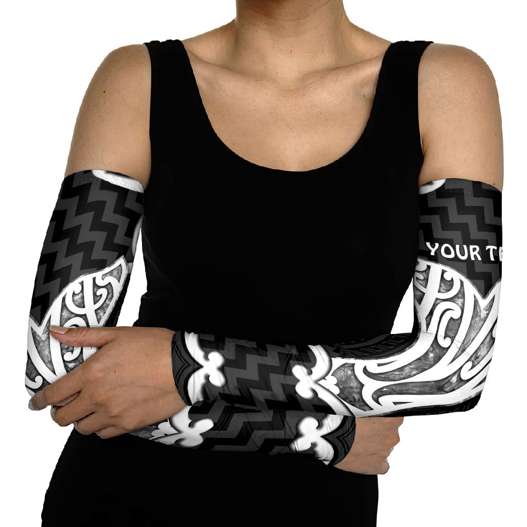 Aotearoa Atua Tangaroa Personalised Arm Sleeves God Of The Sea Maori Whale Tail Black