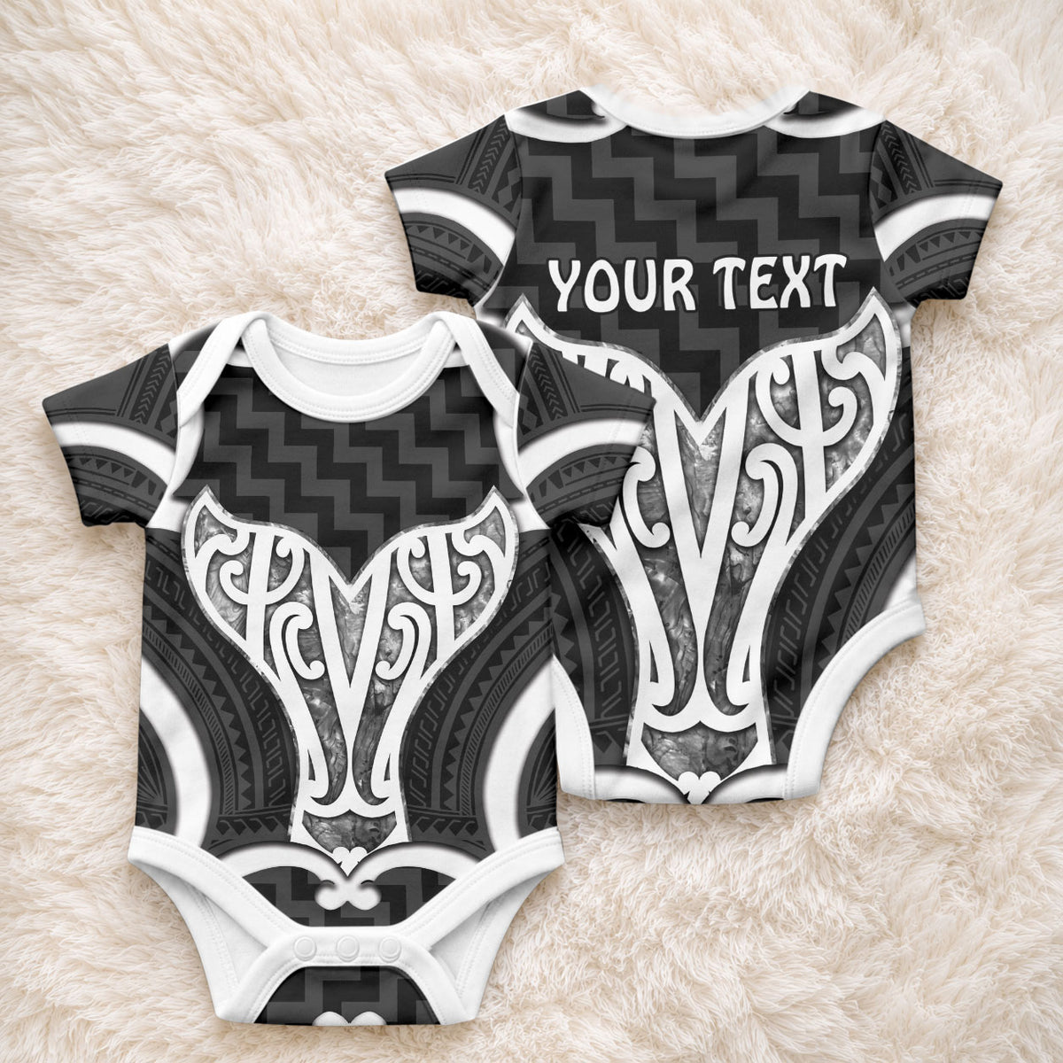 Aotearoa Atua Tangaroa Personalised Baby Onesie God Of The Sea Maori Whale Tail Black