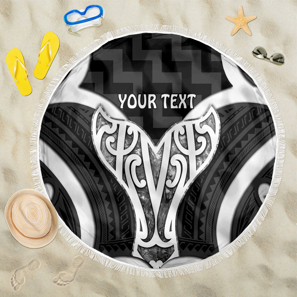 Aotearoa Atua Tangaroa Personalised Beach Blanket God Of The Sea Maori Whale Tail Black