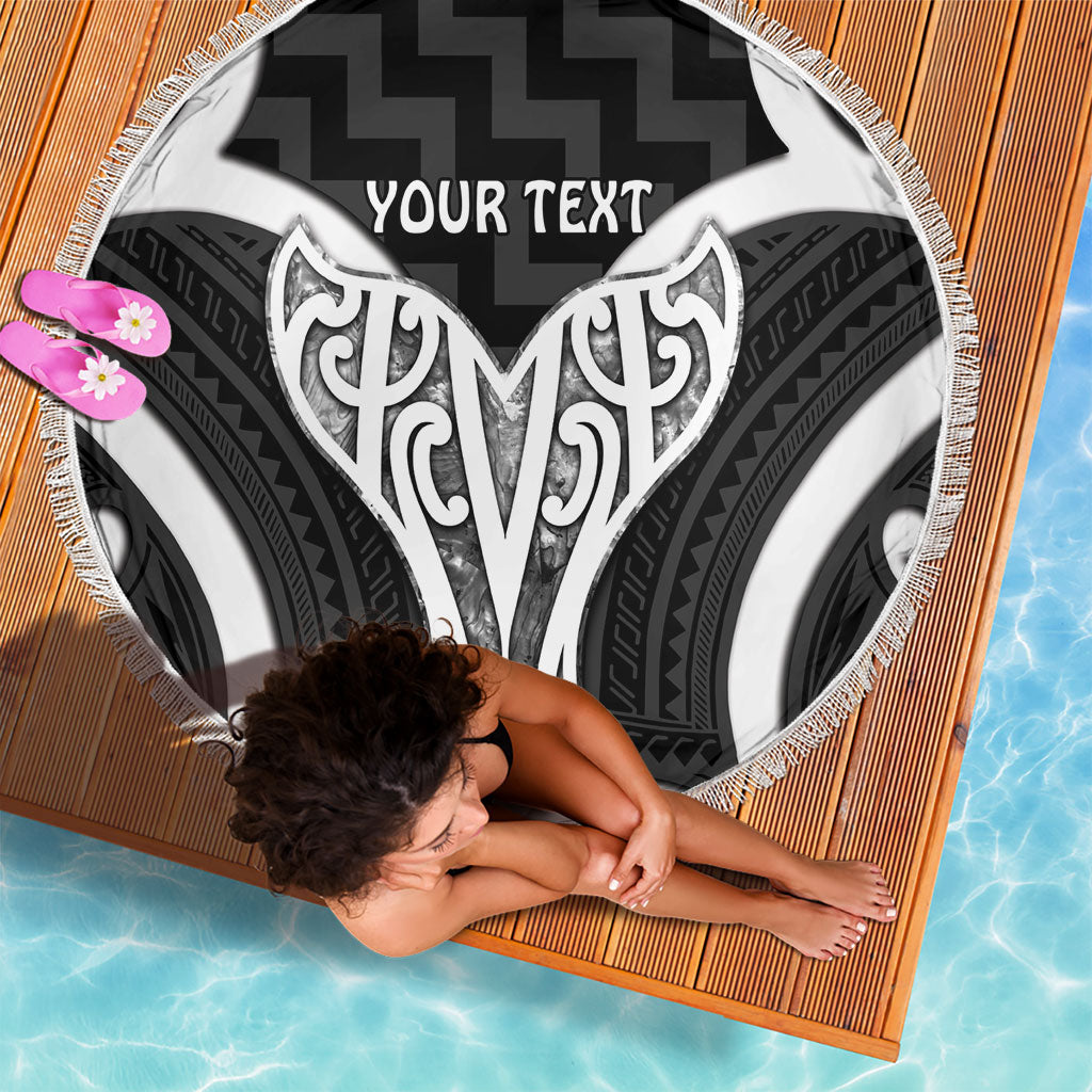 Aotearoa Atua Tangaroa Personalised Beach Blanket God Of The Sea Maori Whale Tail Black