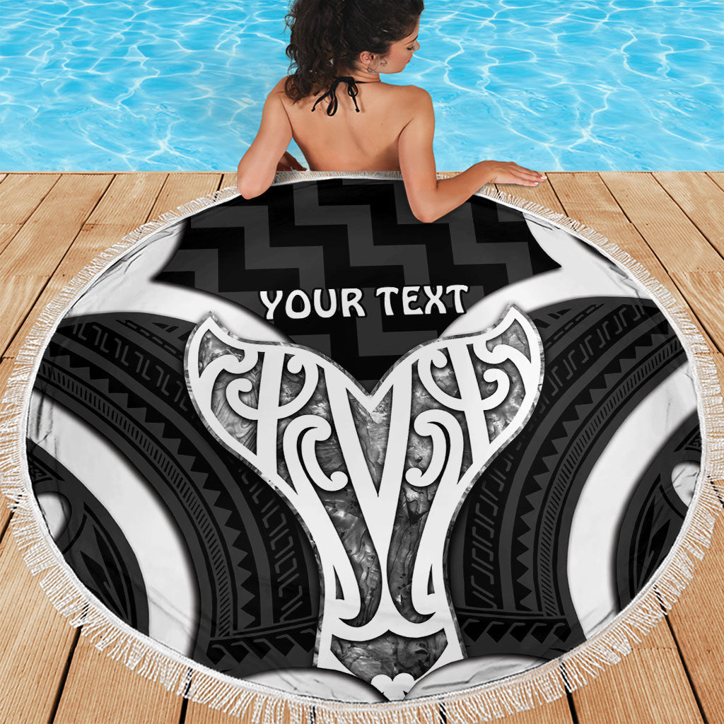 Aotearoa Atua Tangaroa Personalised Beach Blanket God Of The Sea Maori Whale Tail Black