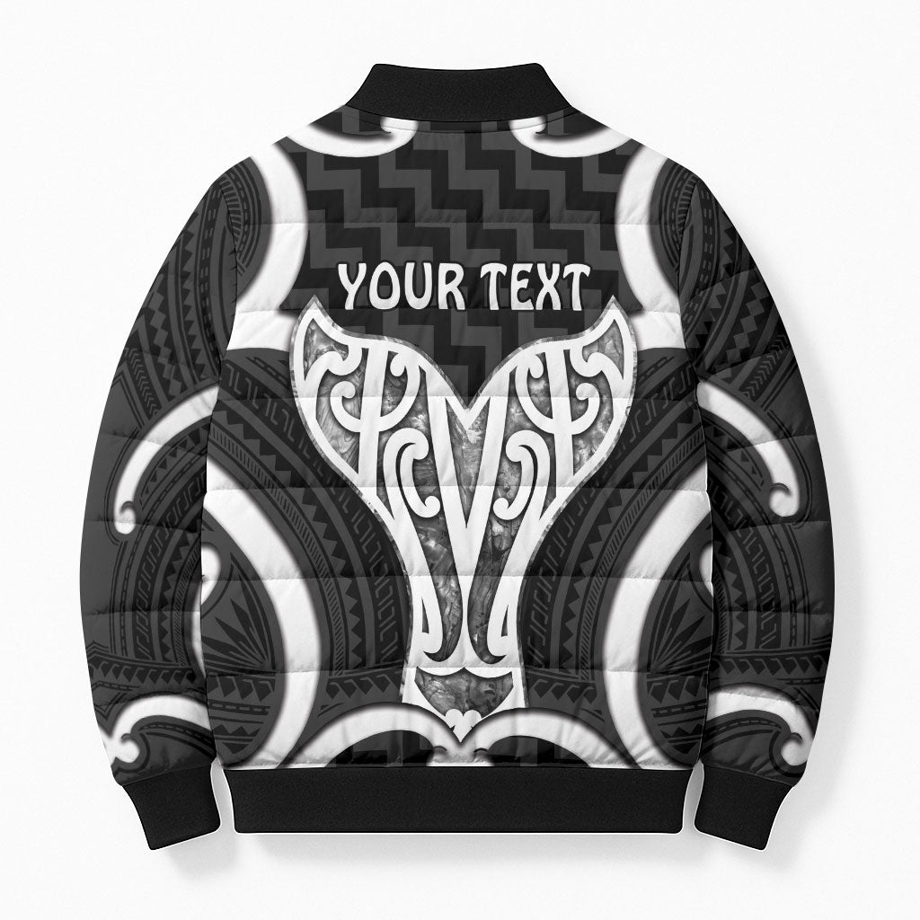 Aotearoa Atua Tangaroa Personalised Bomber Puffer Jacket God Of The Sea Maori Whale Tail Black