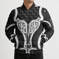 Aotearoa Atua Tangaroa Personalised Bomber Puffer Jacket God Of The Sea Maori Whale Tail Black