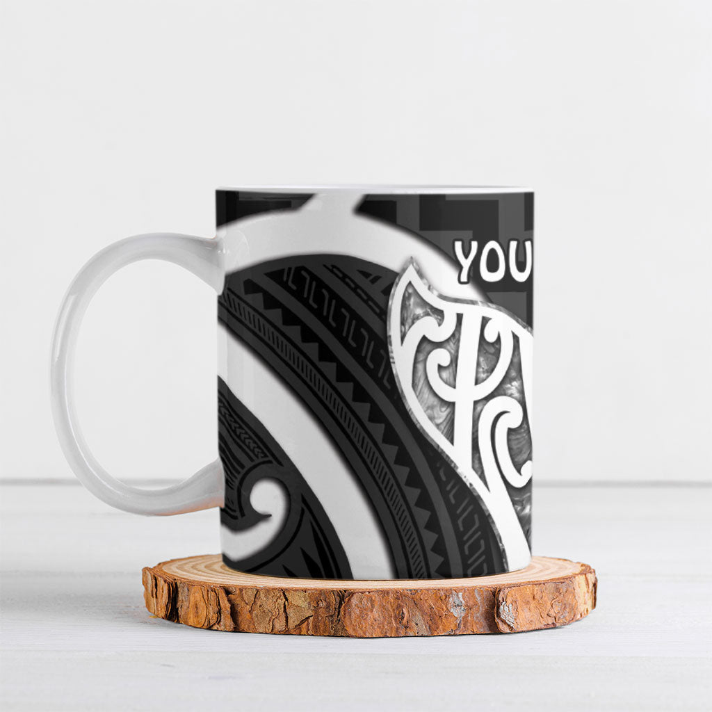 Aotearoa Atua Tangaroa Personalised Ceramic Mug God Of The Sea Maori Whale Tail Black