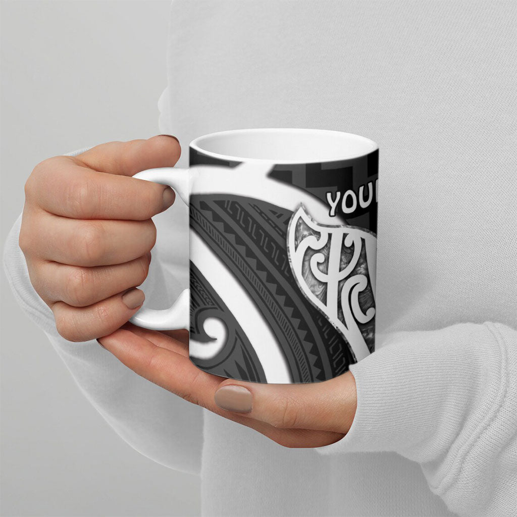 Aotearoa Atua Tangaroa Personalised Ceramic Mug God Of The Sea Maori Whale Tail Black