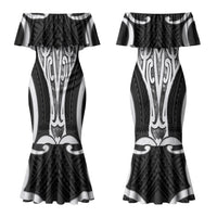 Aotearoa Atua Tangaroa Personalised Couples Matching Mermaid Dress and Hawaiian Shirt God Of The Sea Maori Whale Tail Black