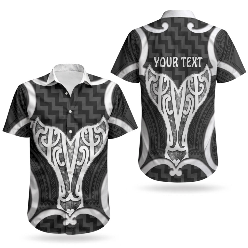 Aotearoa Atua Tangaroa Personalised Couples Matching Off Shoulder Short Dress and Hawaiian Shirt God Of The Sea Maori Whale Tail Black