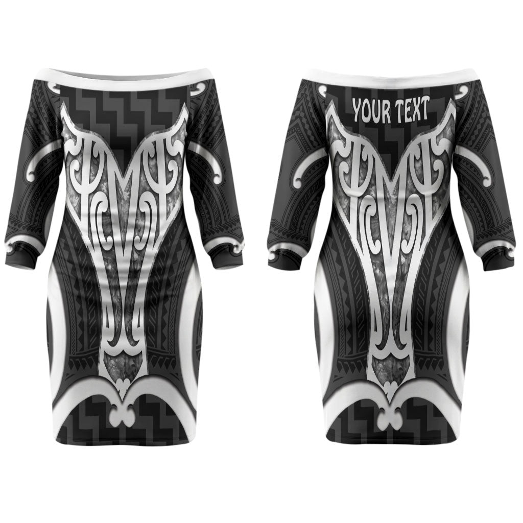 Aotearoa Atua Tangaroa Personalised Couples Matching Off The Shoulder Long Sleeve Dress and Long Sleeve Button Shirt God Of The Sea Maori Whale Tail Black