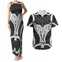 Aotearoa Atua Tangaroa Personalised Couples Matching Tank Maxi Dress and Hawaiian Shirt God Of The Sea Maori Whale Tail Black