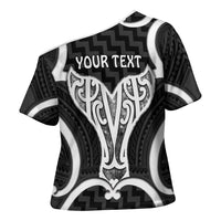 Aotearoa Atua Tangaroa Personalised Cross Shoulder Shirt God Of The Sea Maori Whale Tail Black