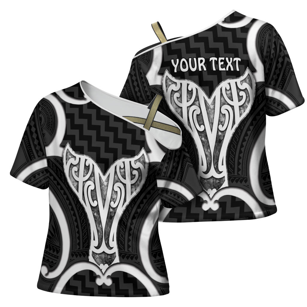 Aotearoa Atua Tangaroa Personalised Cross Shoulder Shirt God Of The Sea Maori Whale Tail Black