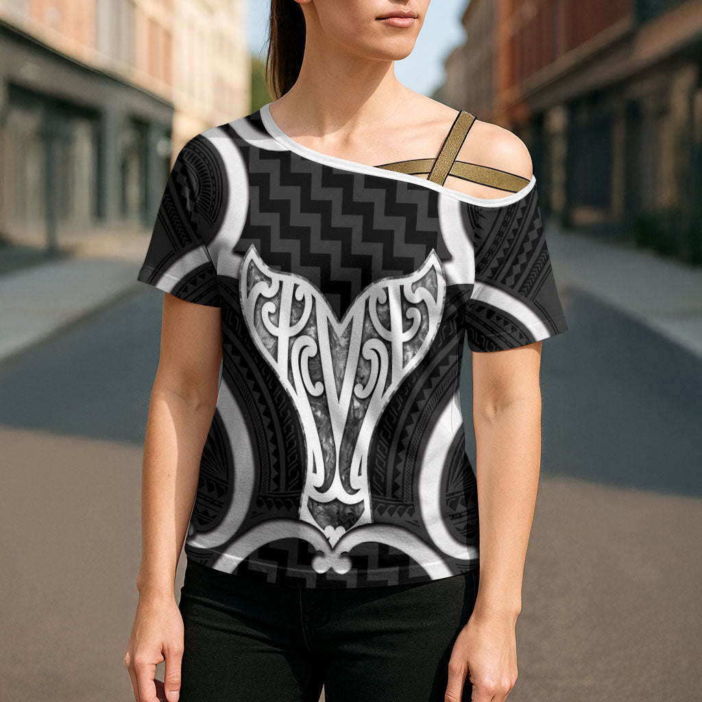 Aotearoa Atua Tangaroa Personalised Cross Shoulder Shirt God Of The Sea Maori Whale Tail Black