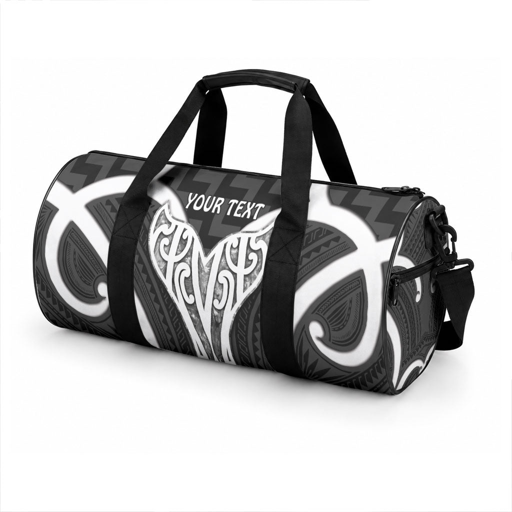 Aotearoa Atua Tangaroa Personalised Duffle Bag God Of The Sea Maori Whale Tail Black