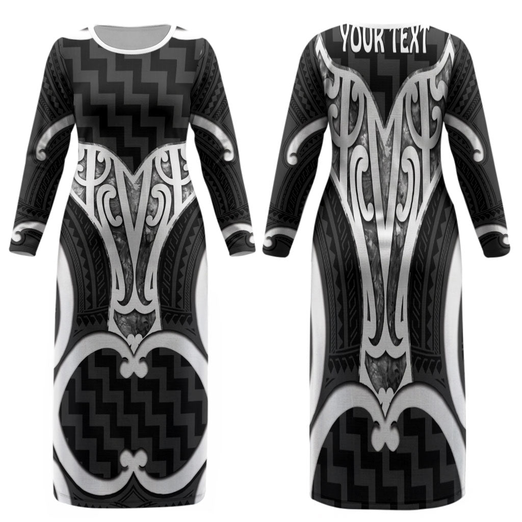 Aotearoa Atua Tangaroa Personalised Family Matching Long Sleeve Bodycon Dress and Hawaiian Shirt God Of The Sea Maori Whale Tail Black