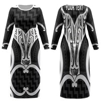 Aotearoa Atua Tangaroa Personalised Family Matching Long Sleeve Bodycon Dress and Hawaiian Shirt God Of The Sea Maori Whale Tail Black