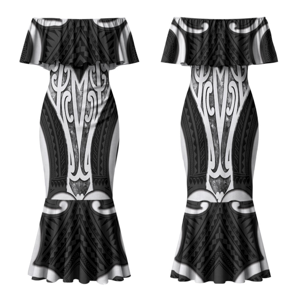 Aotearoa Atua Tangaroa Personalised Family Matching Mermaid Dress and Hawaiian Shirt God Of The Sea Maori Whale Tail Black