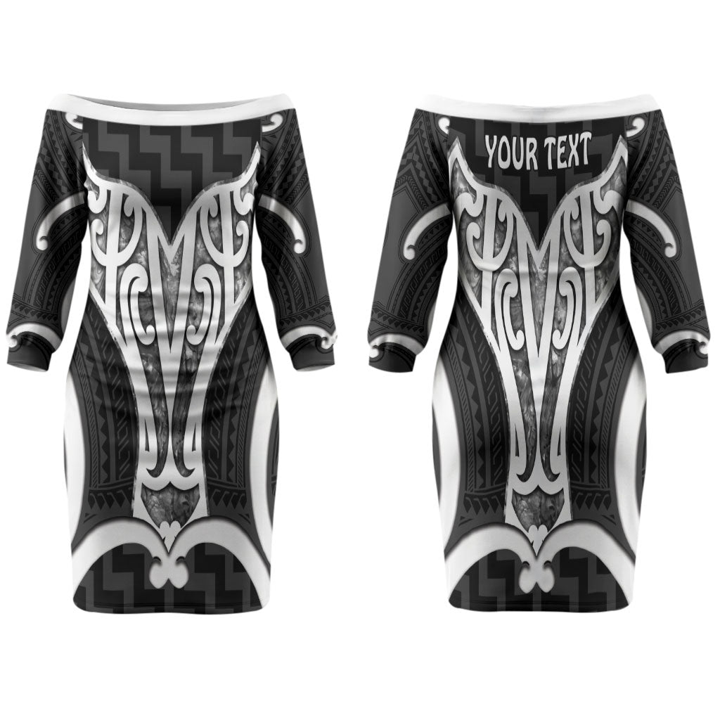 Aotearoa Atua Tangaroa Personalised Family Matching Off The Shoulder Long Sleeve Dress and Hawaiian Shirt God Of The Sea Maori Whale Tail Black