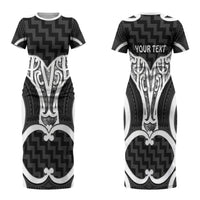 Aotearoa Atua Tangaroa Personalised Family Matching Short Sleeve Bodycon Dress and Hawaiian Shirt God Of The Sea Maori Whale Tail Black