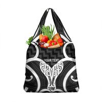Aotearoa Atua Tangaroa Personalised Grocery Bag God Of The Sea Maori Whale Tail Black