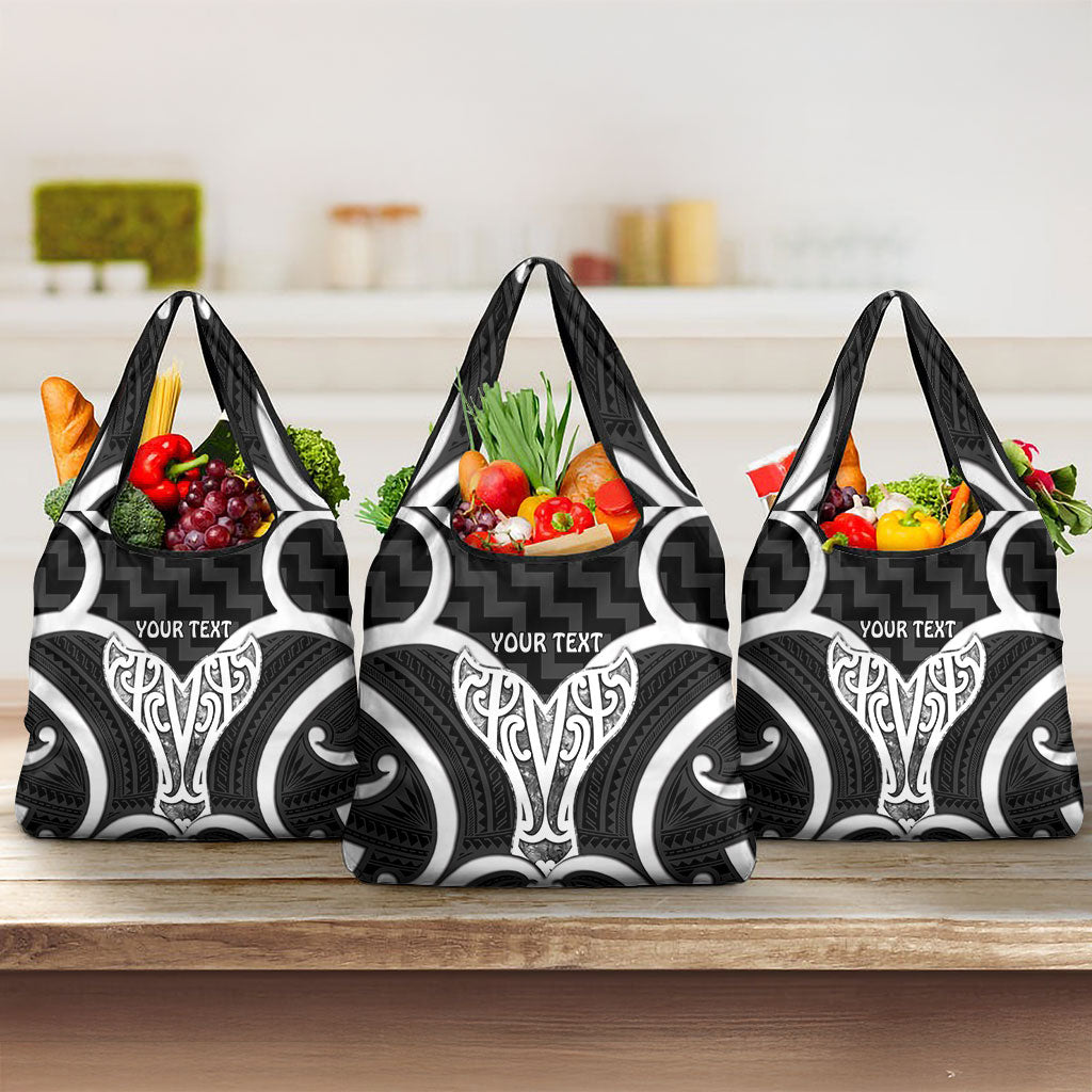 Aotearoa Atua Tangaroa Personalised Grocery Bag God Of The Sea Maori Whale Tail Black