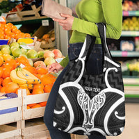 Aotearoa Atua Tangaroa Personalised Grocery Bag God Of The Sea Maori Whale Tail Black