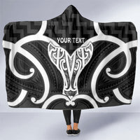Aotearoa Atua Tangaroa Personalised Hooded Blanket God Of The Sea Maori Whale Tail Black