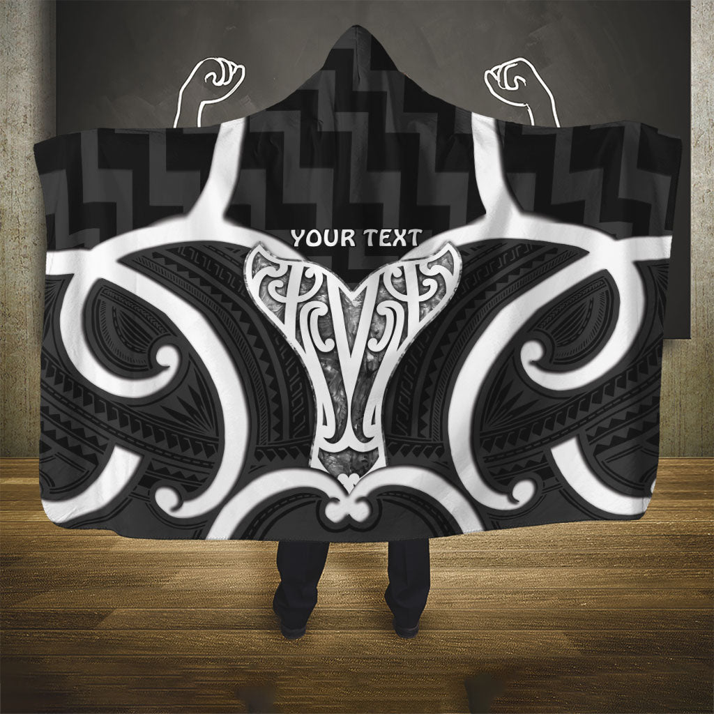 Aotearoa Atua Tangaroa Personalised Hooded Blanket God Of The Sea Maori Whale Tail Black