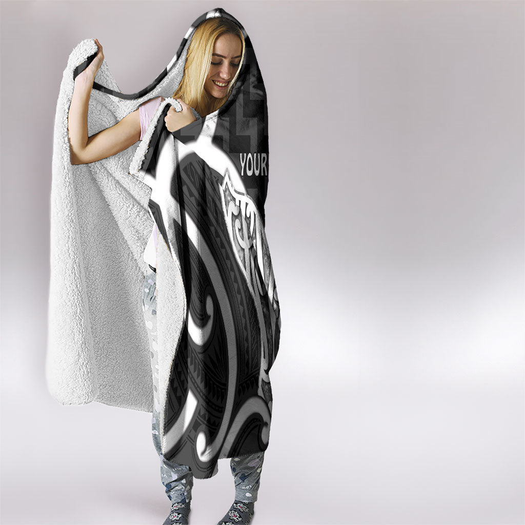 Aotearoa Atua Tangaroa Personalised Hooded Blanket God Of The Sea Maori Whale Tail Black