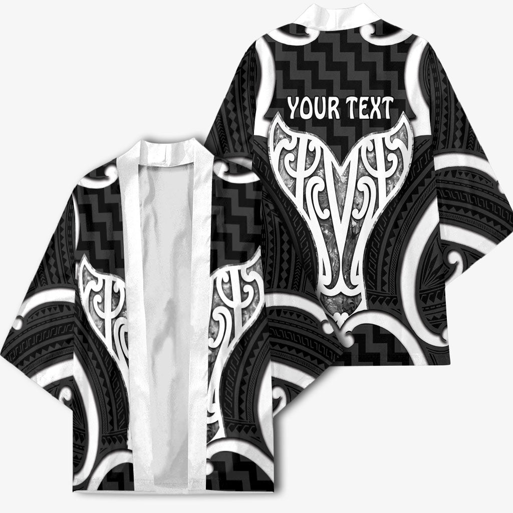 Aotearoa Atua Tangaroa Personalised Kimono God Of The Sea Maori Whale Tail Black