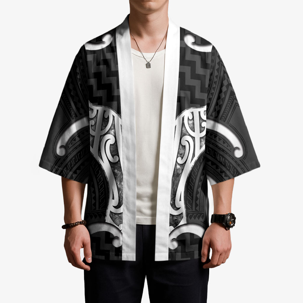 Aotearoa Atua Tangaroa Personalised Kimono God Of The Sea Maori Whale Tail Black