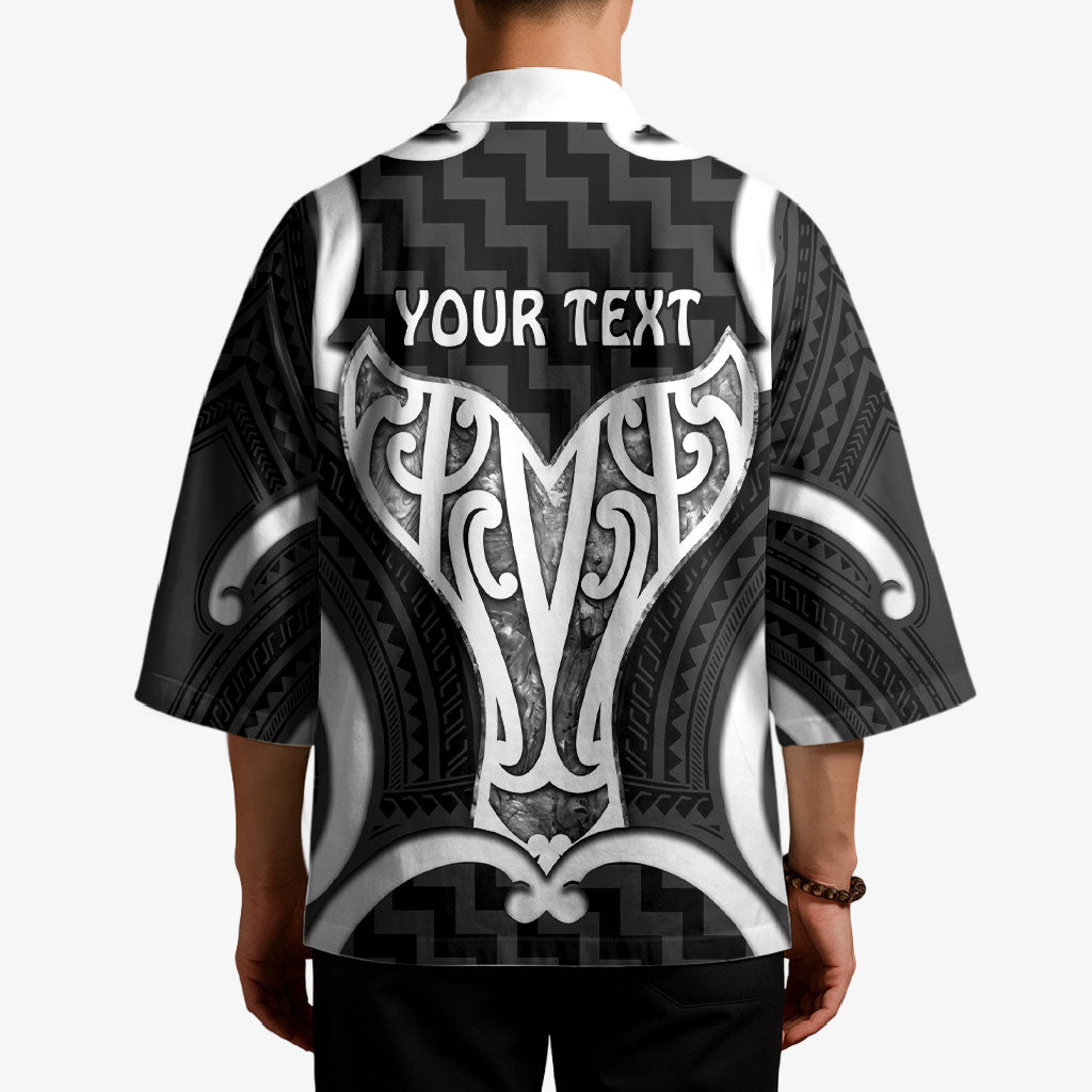 Aotearoa Atua Tangaroa Personalised Kimono God Of The Sea Maori Whale Tail Black