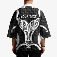 Aotearoa Atua Tangaroa Personalised Kimono God Of The Sea Maori Whale Tail Black