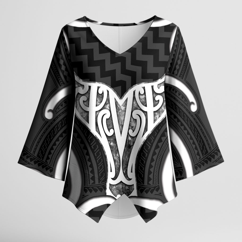 Aotearoa Atua Tangaroa Personalised Kimono Sleeve Blouse God Of The Sea Maori Whale Tail Black