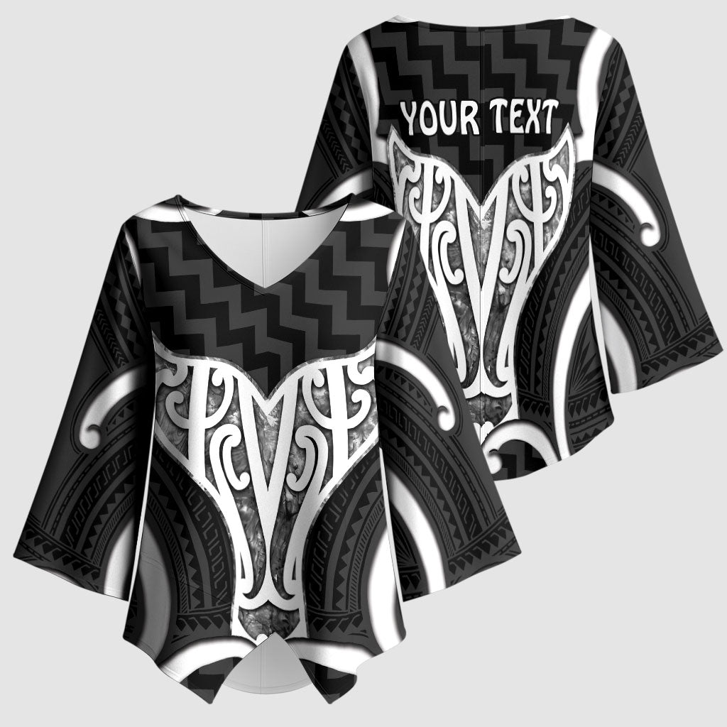 Aotearoa Atua Tangaroa Personalised Kimono Sleeve Blouse God Of The Sea Maori Whale Tail Black