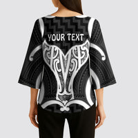 Aotearoa Atua Tangaroa Personalised Kimono Sleeve Blouse God Of The Sea Maori Whale Tail Black