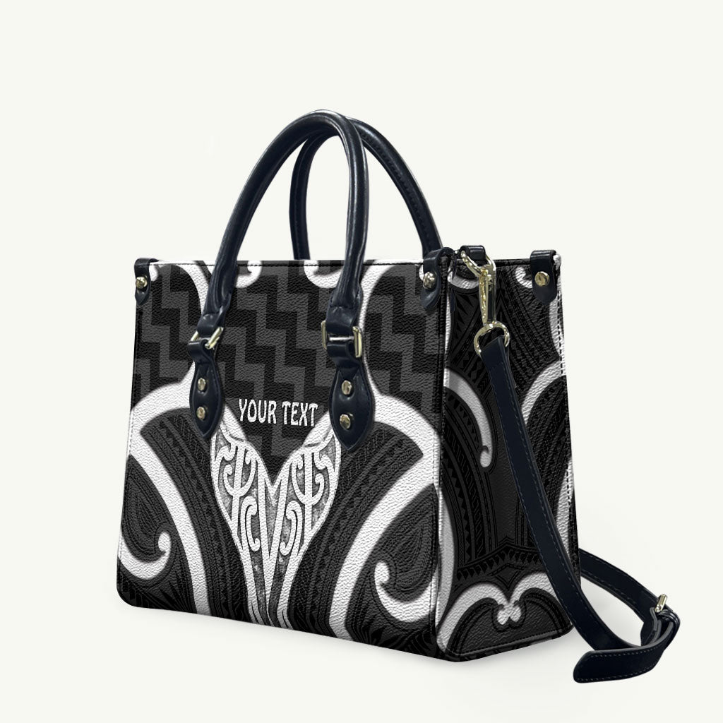 Aotearoa Atua Tangaroa Personalised Leather Bag God Of The Sea Maori Whale Tail Black