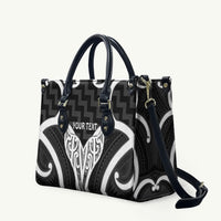 Aotearoa Atua Tangaroa Personalised Leather Bag God Of The Sea Maori Whale Tail Black