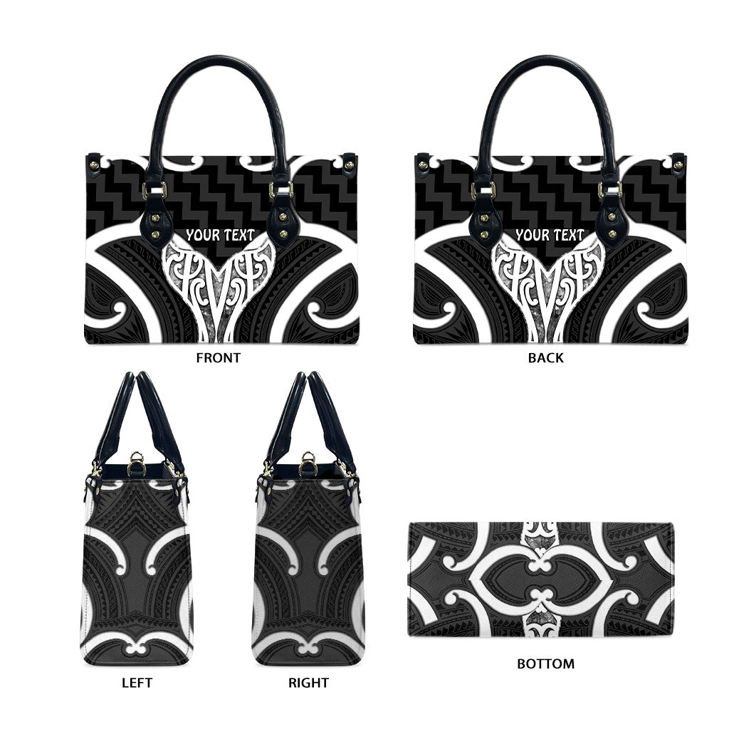 Aotearoa Atua Tangaroa Personalised Leather Bag God Of The Sea Maori Whale Tail Black