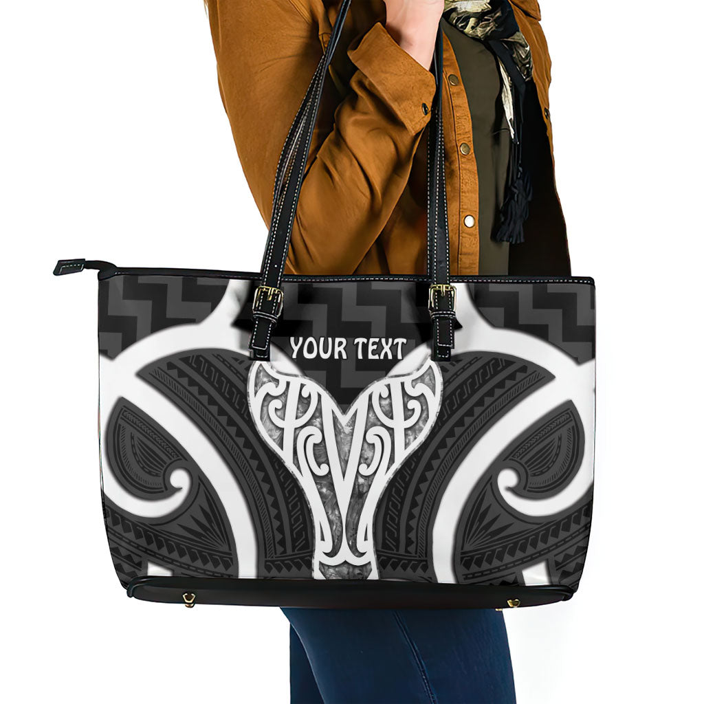Aotearoa Atua Tangaroa Personalised Leather Tote Bag God Of The Sea Maori Whale Tail Black
