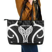 Aotearoa Atua Tangaroa Personalised Leather Tote Bag God Of The Sea Maori Whale Tail Black