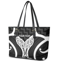 Aotearoa Atua Tangaroa Personalised Leather Tote Bag God Of The Sea Maori Whale Tail Black