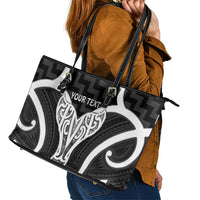 Aotearoa Atua Tangaroa Personalised Leather Tote Bag God Of The Sea Maori Whale Tail Black