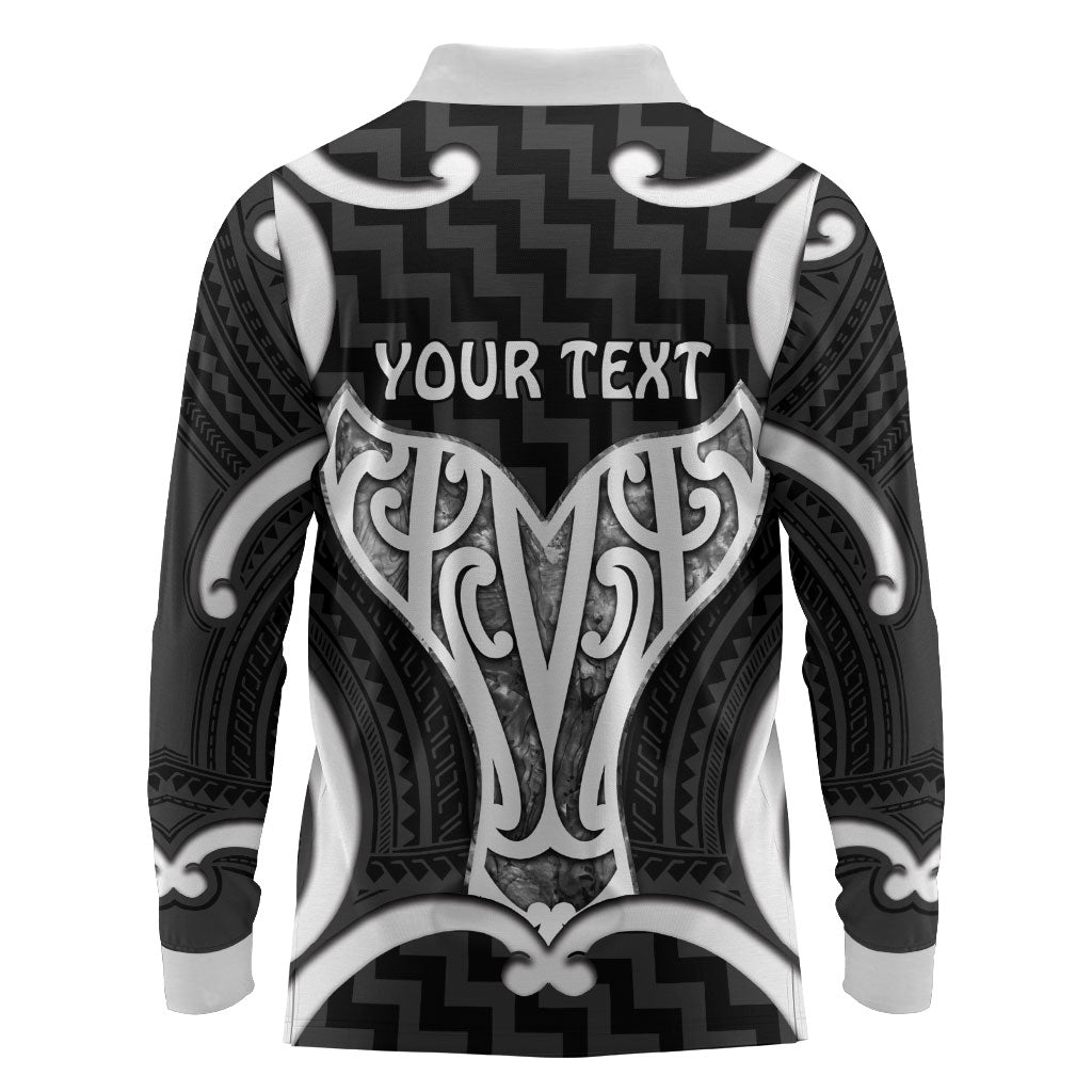 Aotearoa Atua Tangaroa Personalised Long Sleeve Polo Shirt God Of The Sea Maori Whale Tail Black