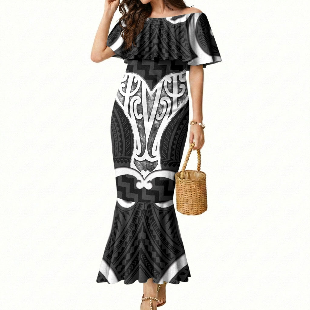 Aotearoa Atua Tangaroa Personalised Mermaid Dress God Of The Sea Maori Whale Tail Black