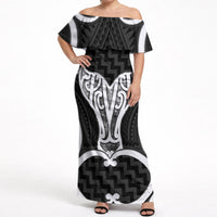 Aotearoa Atua Tangaroa Personalised Off Shoulder Maxi Dress God Of The Sea Maori Whale Tail Black