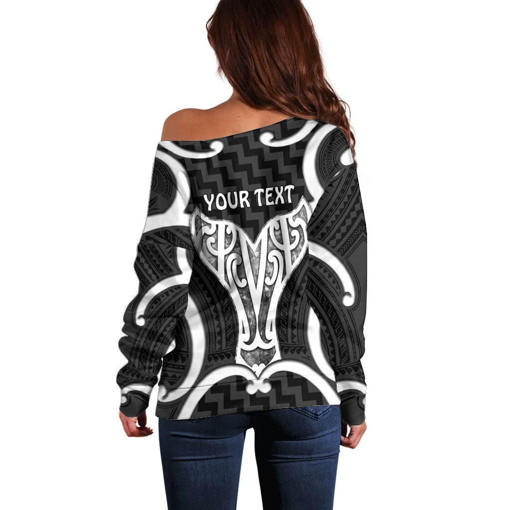 Aotearoa Atua Tangaroa Personalised Off Shoulder Sweater God Of The Sea Maori Whale Tail Black