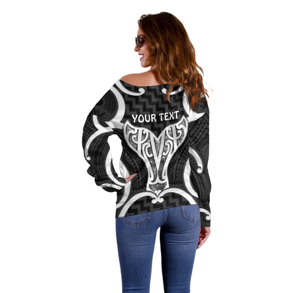 Aotearoa Atua Tangaroa Personalised Off Shoulder Sweater God Of The Sea Maori Whale Tail Black