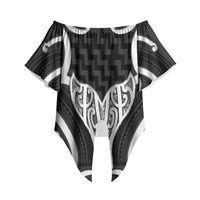 Aotearoa Atua Tangaroa Personalised Off Shoulder Wrap Waist Top God Of The Sea Maori Whale Tail Black